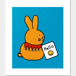 Cute Bunny Rabbit Says Hello Posters and Art